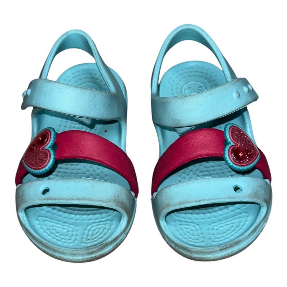 Crocs Blue Pink Heart Rubber Slingback Sandals Toddler Girls Size 7
